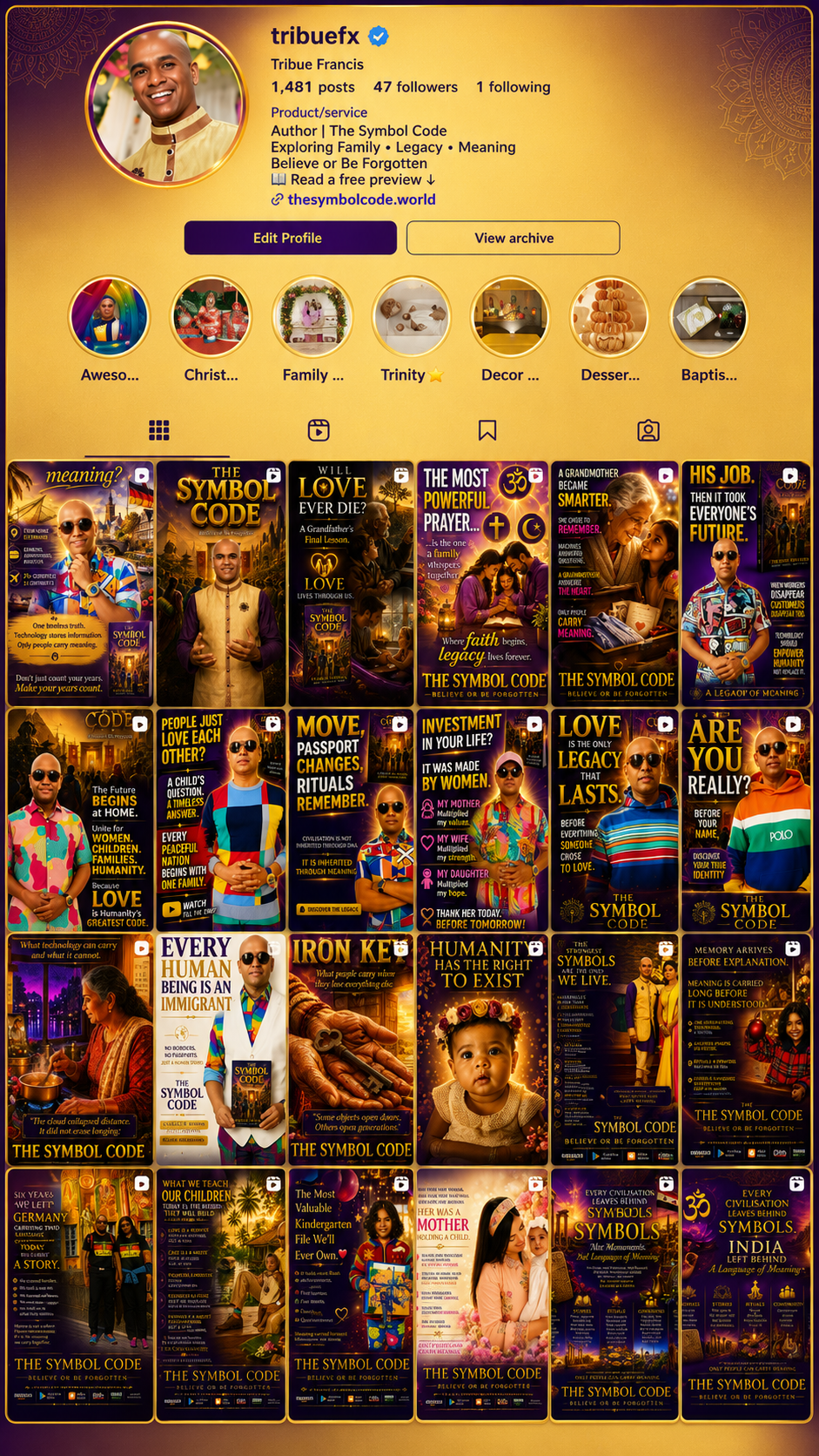 Campaign Instagram profile, @tribuefx, showing the campaign's post grid