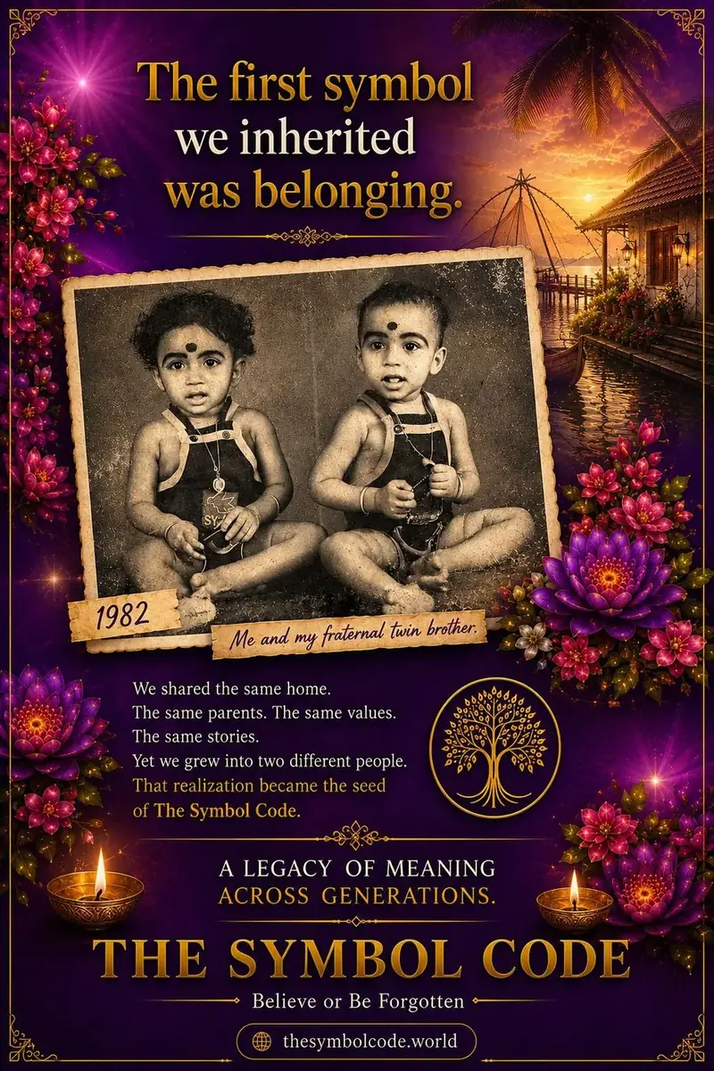 Archival-style campaign visual: two brothers in 1982, captioned 'the first symbol we inherited was belonging'