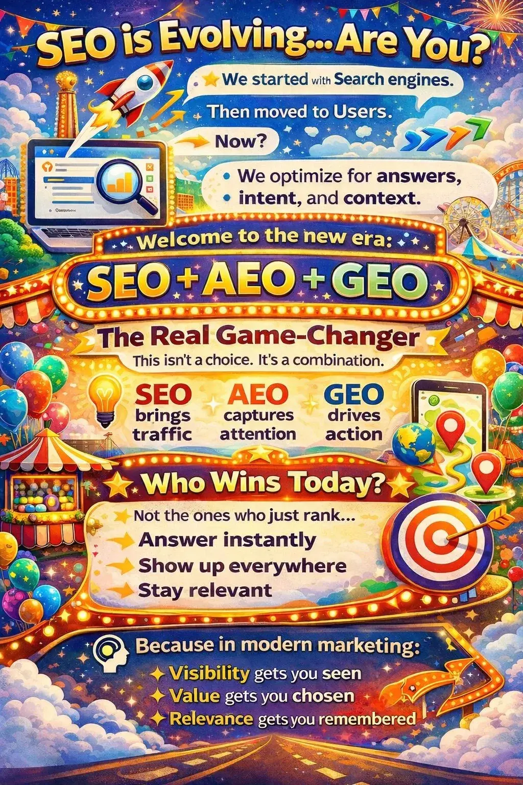 SEO AEO GEO visibility strategy infographic